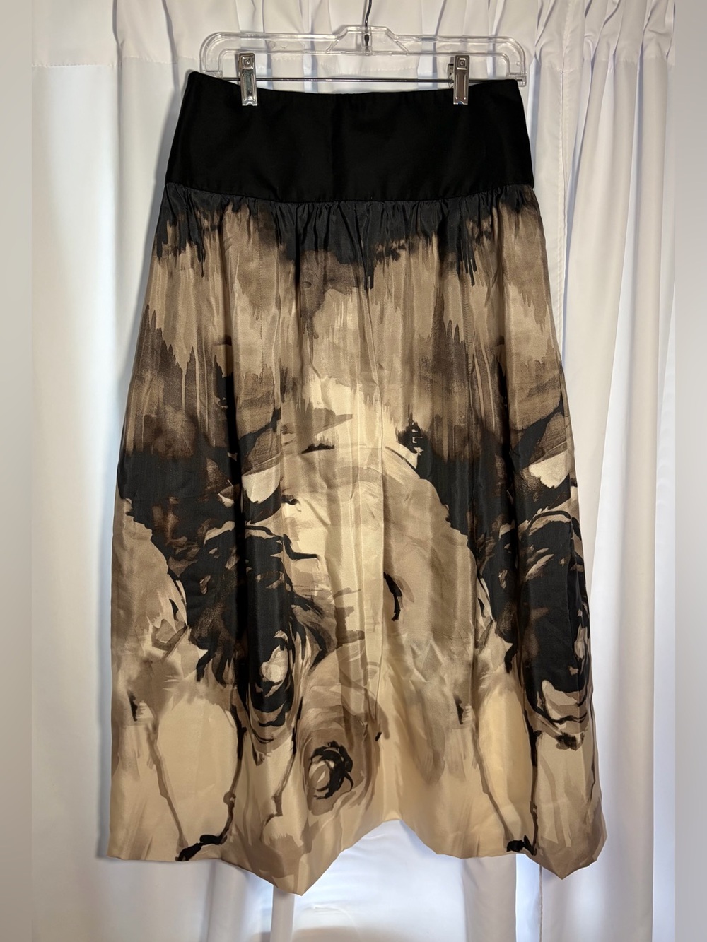 CHARLES CHANG-LIMA Black and Grey/Beige Abstract Floral Print Full Skirt size S